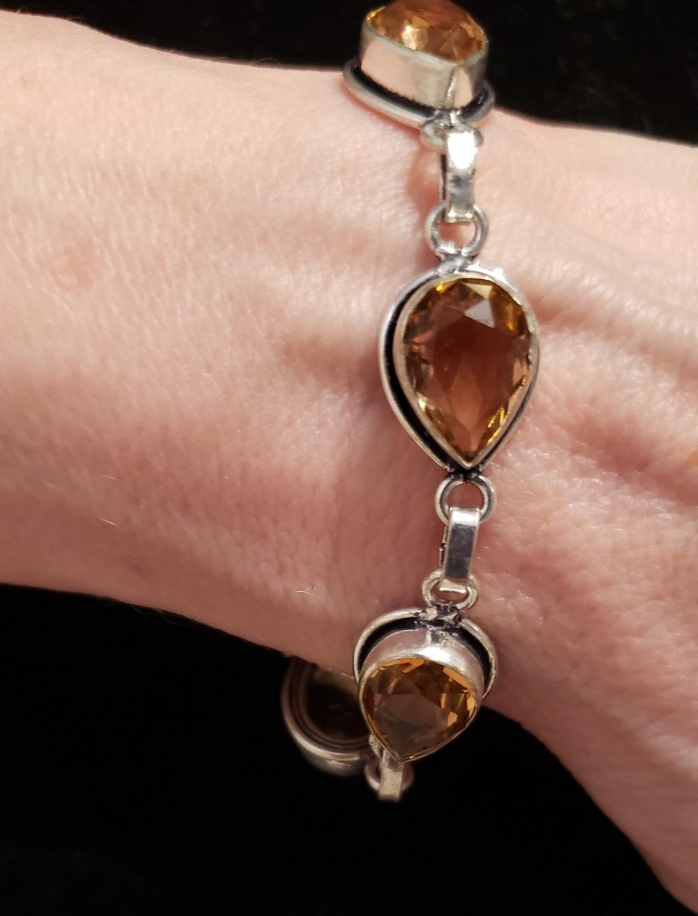 NEW, Peach Morganite Bracelet, Silver & Faceted Teardrop Stones, 8" Artisan Made - Picture 7 of 7